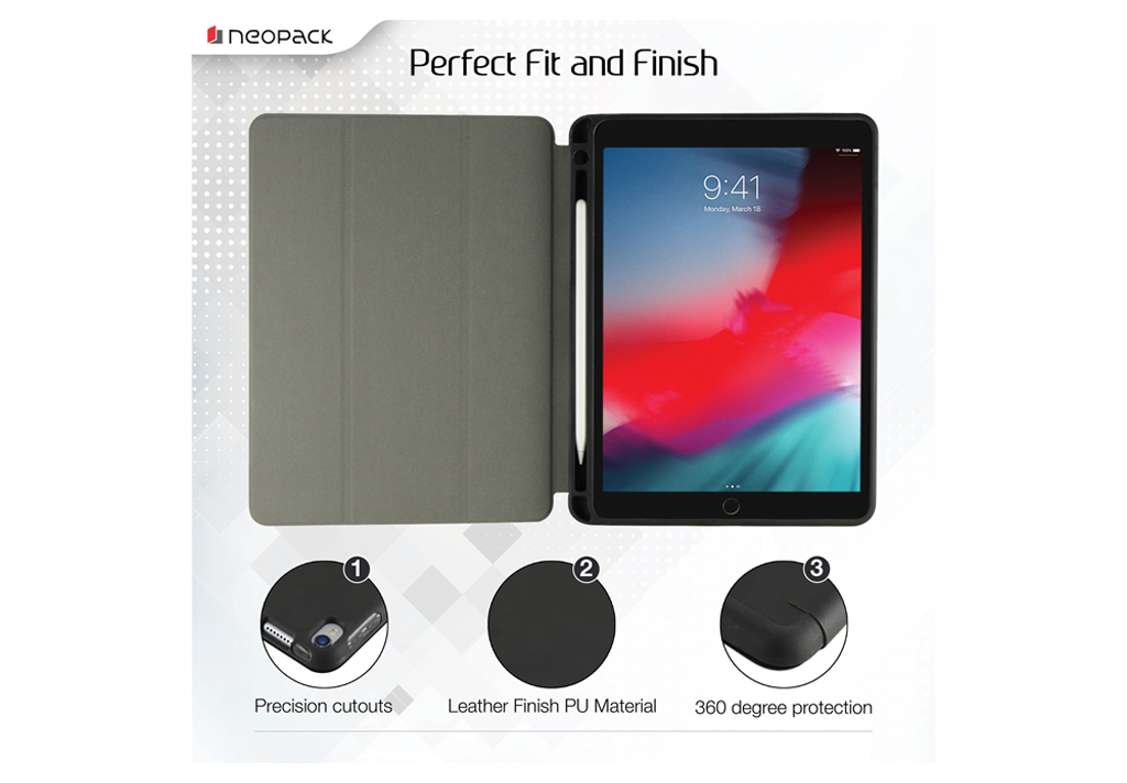 Neopack flip case with pencil holder for iPad Mini 5, black