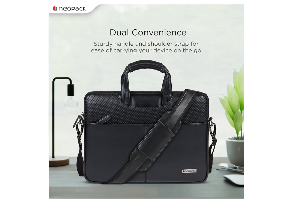 Neopack Leather Sleeve with Handle Fits 15.4" Laptops & Macbooks Black