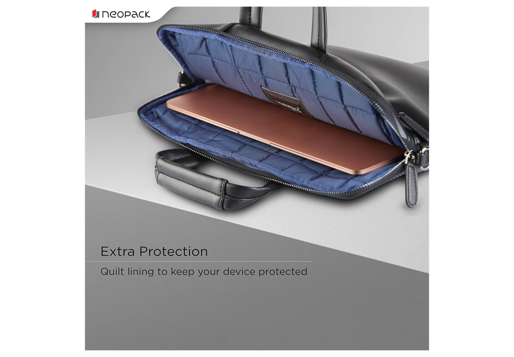 Neopack Leather Sleeve with Handle Fits 15.4" Laptops & Macbooks Black