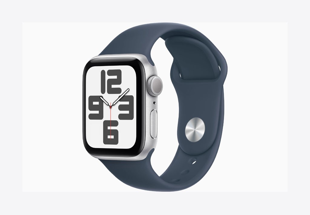 Apple Watch SE GPS 44mm Silver Aluminium Case with Storm Blue Sport Band - S/M