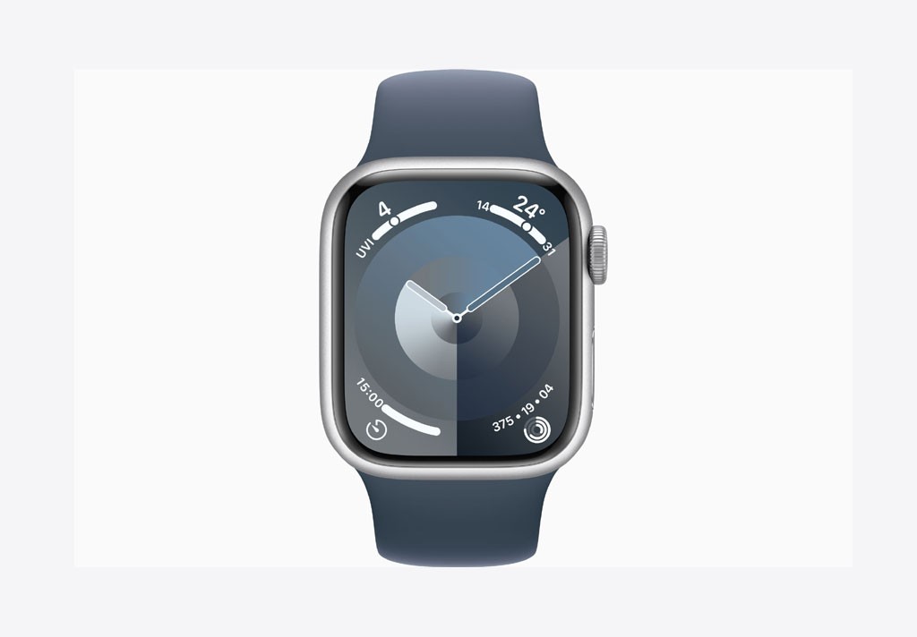 Apple Watch Series 9 GPS + Cellular 45mm Silver Aluminium Case with Storm Blue Sport Band - M/L