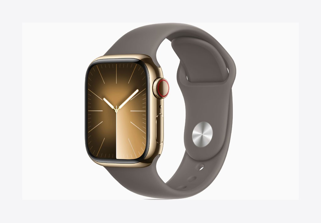 Apple Watch Series 9 GPS + Cellular 45mm Gold Stainless Steel Case with Clay Sport Band - S/M