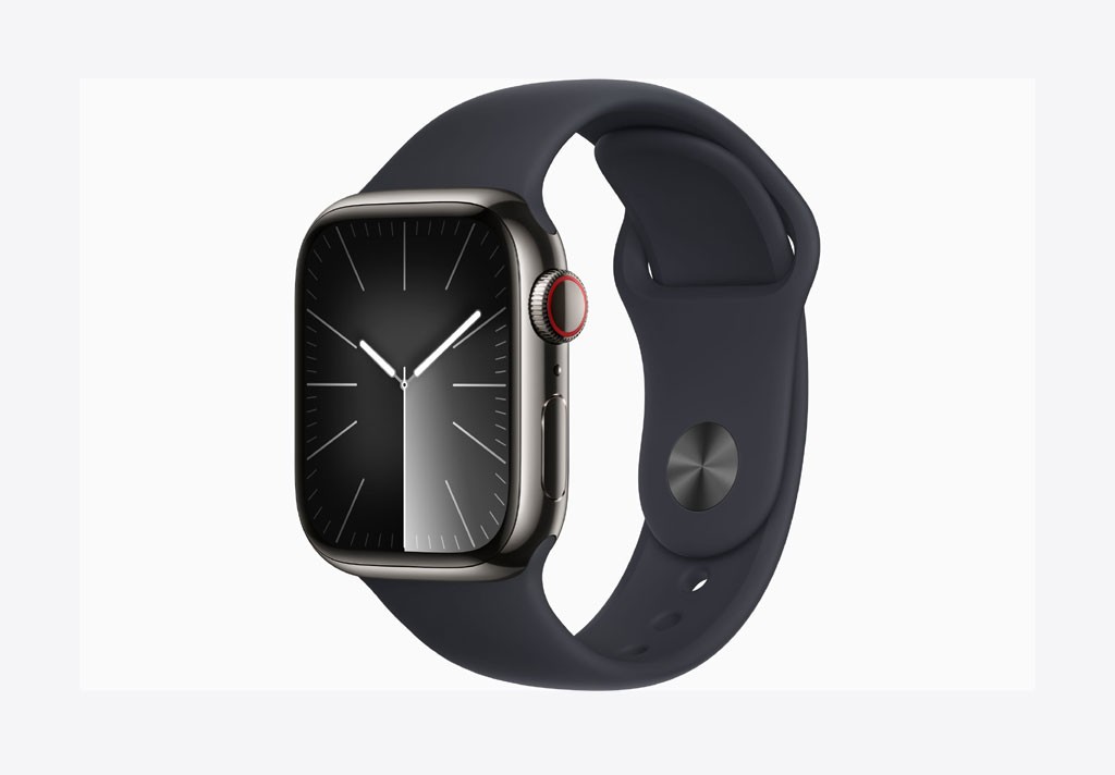 Apple Watch Series 9 GPS + Cellular 45mm Graphite Stainless Steel Case with Midnight Sport Band - S/M