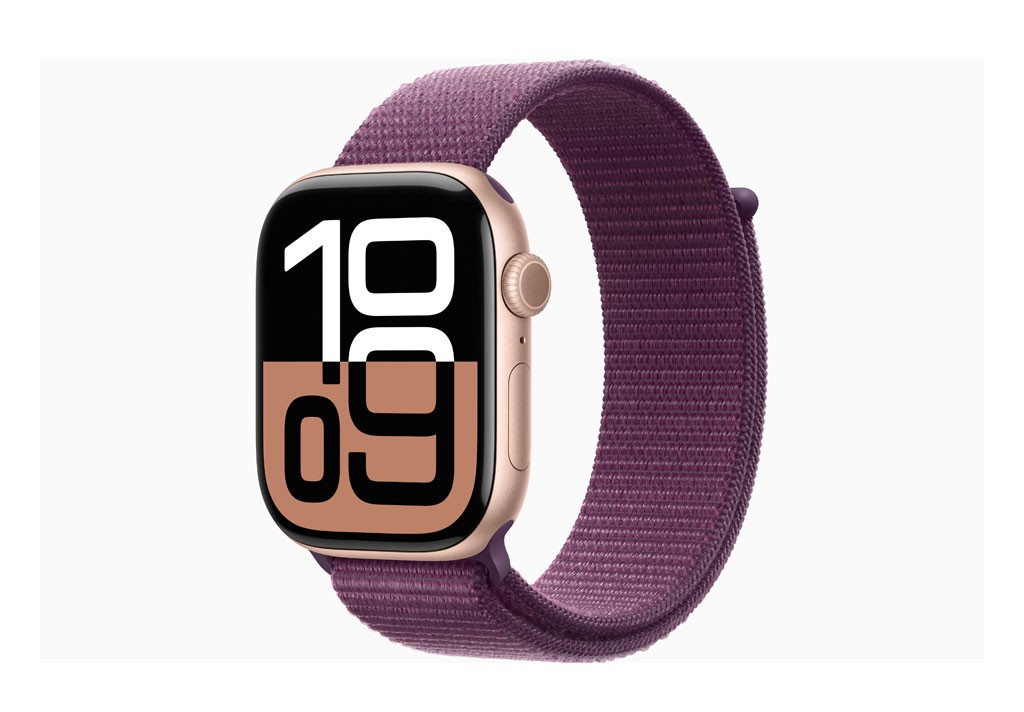 Apple Watch Series 10 GPS + Cellular 46mm Rose Gold Aluminium Case with Plum Sport Loop