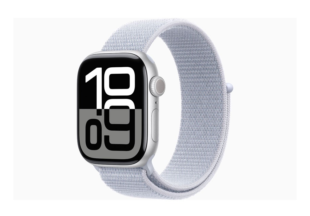 Apple Watch Series 10 GPS + Cellular 46mm Silver Aluminium Case with Blue Cloud Sport Loop