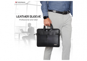 Neopack Leather Sleeve with Handle Fits 15.4" Laptops & Macbooks Black
