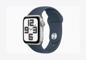 Apple Watch SE GPS 44mm Silver Aluminium Case with Storm Blue Sport Band - S/M