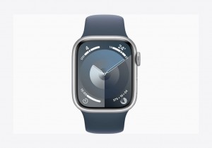 Apple Watch Series 9 GPS + Cellular 41mm Silver Stainless Steel Case with Storm Blue Sport Band - S/M