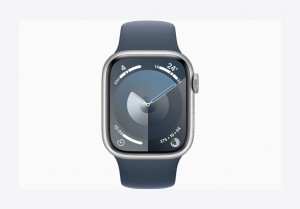 Apple Watch Series 9 GPS + Cellular 45mm Silver Aluminium Case with Storm Blue Sport Band - S/M